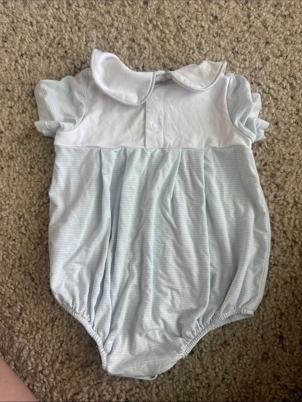 Angel Dear Pale Blue Bubble Romper with White Trim